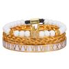 Mens And Womens Stainless Steel Skull Bracelets With Roman Numerals And Crown Motif