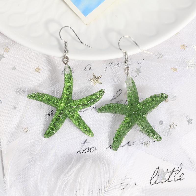Modische Bonbonfarbe Pailletten Seestern Ohrringe für Damen Mädchen Sommer Strand Bohemia Hängeohrringe Urlaubs Schmuck Geschenke