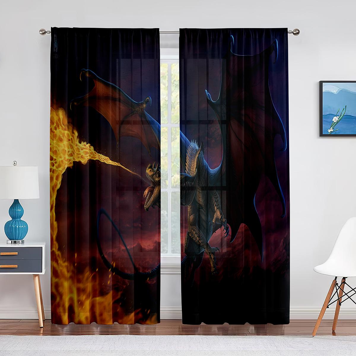 

Два золотых дракона на красном фоне. Прозрачная вуаль, занавеска для гостиной, спальни, кухни, прозрачная тюлевая занавеска, оконная драпировка 1 PCS W100XH250cm&Grommet Top