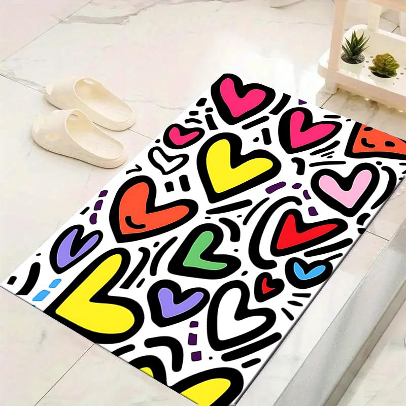 1Pc Colorful Heart Rug, Office Carpet Indoor Outdoor Doormat, Non-Slip, Comfortable, Living, Christmas Halloween, Xmas Gift G1115