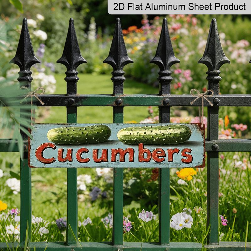 2D Flat, 1pc, 3.94 X 15.74 Inches Aluminum Decorative Sign - Retro Cucumbers Metal Sign - Vintage Pickle-Themed Wall Decor with Cucumber Art