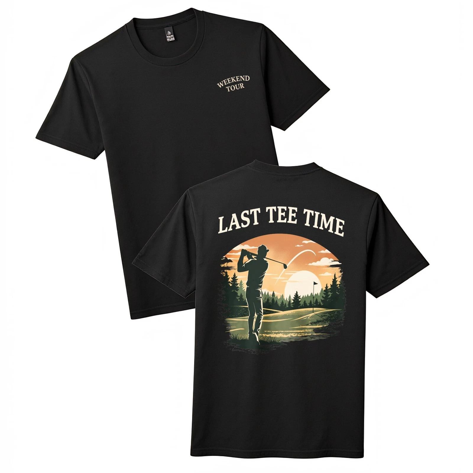 Unisex Washed T-Shirt Last Tee Time Golf Sunset Double Sided Golf Lover Tee S