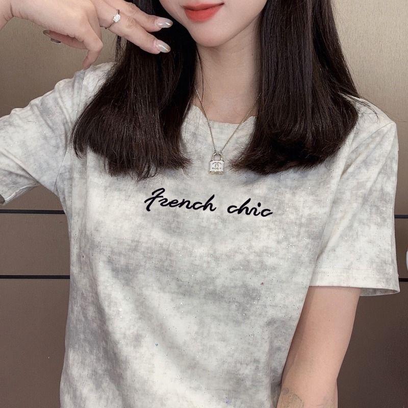High-End Slim Fit Sequin Print Tee - Women's Trendy Summer Petite Top