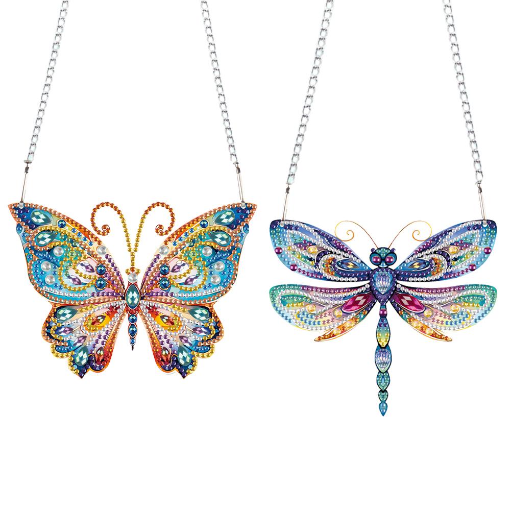 2pcs 2D Flat DIY Rhinestone Diamond Art Window Pendants Special Shape Diamond Painting Set Window Hanging Art for Home Decor