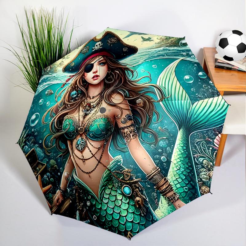1PC Fantasy Mermaid Umbrella Automatic Open/close, Sturdy Iron Frame & 8-Rib Struct, Umbrella for Women & Men, Christmas Gifts