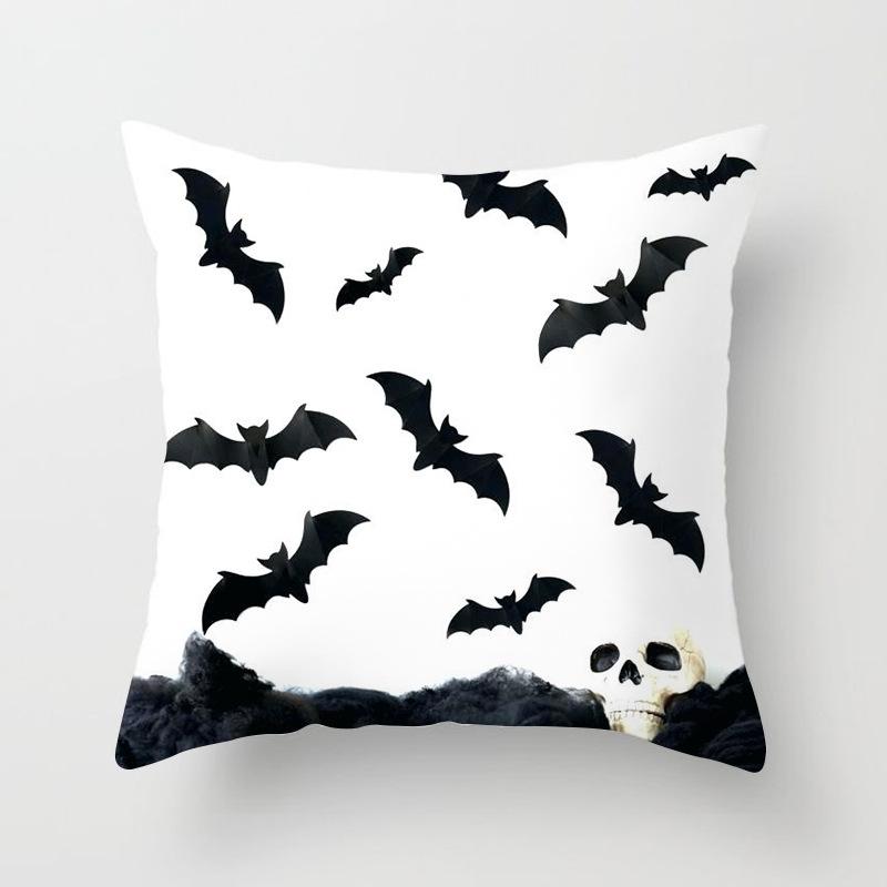New Halloween Black and White Skull Pumpkin Printed Peach Leather Velvet Pillowcase Sofa Office Cushion Cover