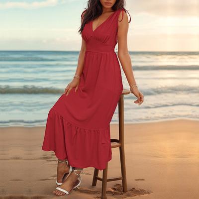 Sommer-Damenkleid, ärmellos, elegant, Urlaubsstil, lange, rückenfreie Damenkleider