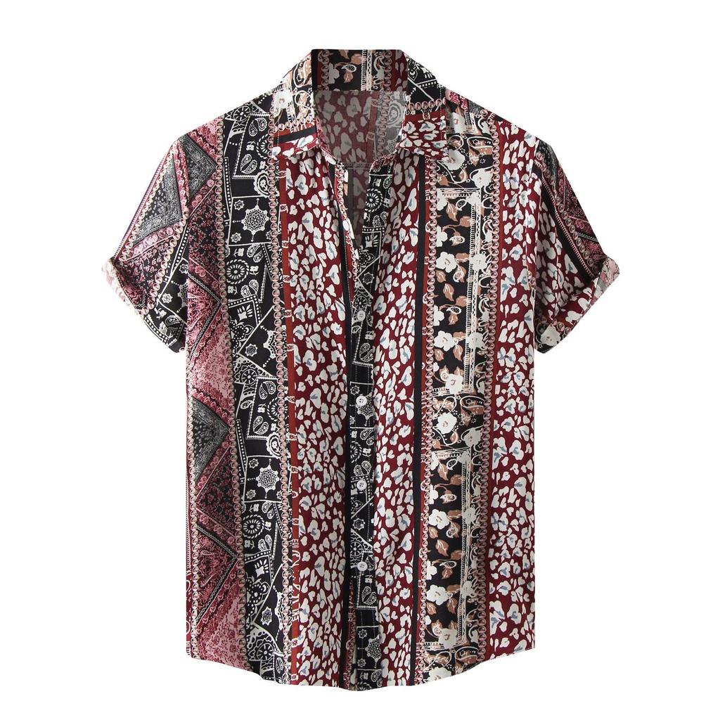 Men's Summer Casual Floral Print Design Hawaiian Style Short Sleeve Beach Vacation Shirt