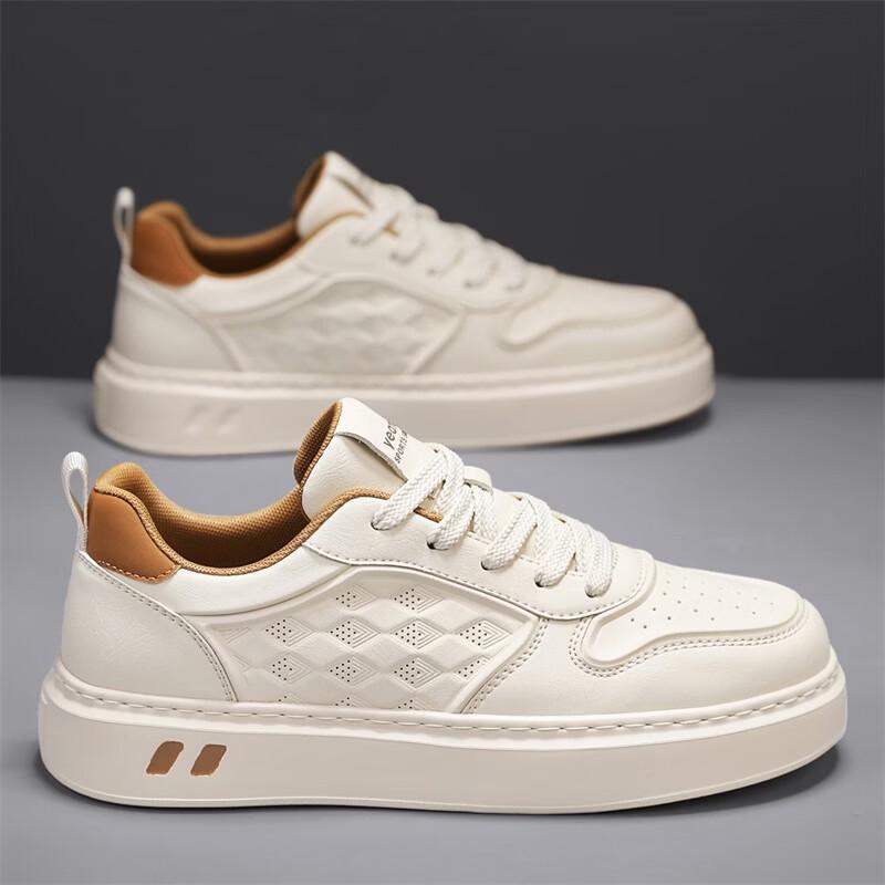 YEARCON Men s Breathable Casual Leather Sneakers 39