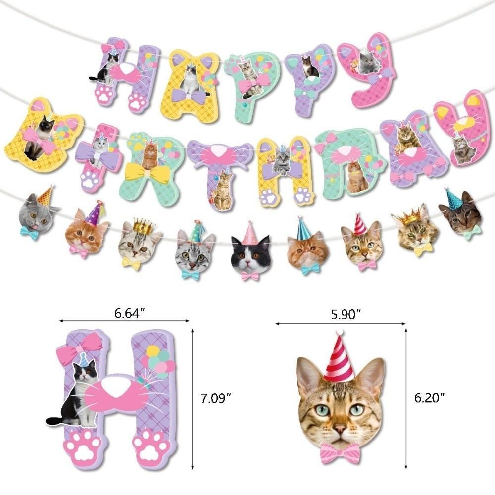 New Happy Birthday Party Flag Garland Cute Cat Dogs Animal Theme Birthday Decoration Colorful Paper Party Balloons Home Decor