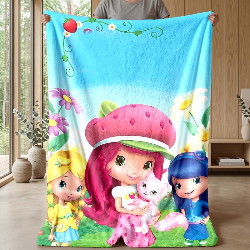 Strawberry Princess cartoonPrinted Flannel Blanket Cozy Skin-Friendly Warm Throw for Couch Bed Indoor Daily Use