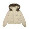 Unisex Oversized Hooded Cotton Puffer Jacket With Detachable Faux Fur Collar Rhinestone Letter Appliqu