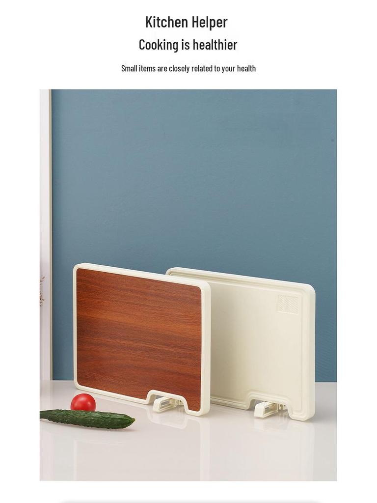 Wenge Wood Grain Double-Sided Cutting Board with Stand and Sharpening Stone, Mold-Resistant Plastic Back