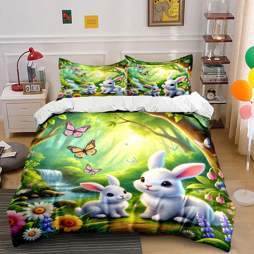 Whimsical Bunny Wonderland Bliss Bedding Sets Duvet Covers Pillowcases(1* Duvet Cover 2* Pillowcases Without Duvet Insert)