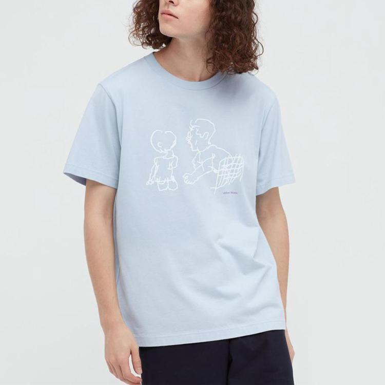 UNIQLO Printed Crew Neck Straight T-Shirt Unisex tops Blue 437287-60