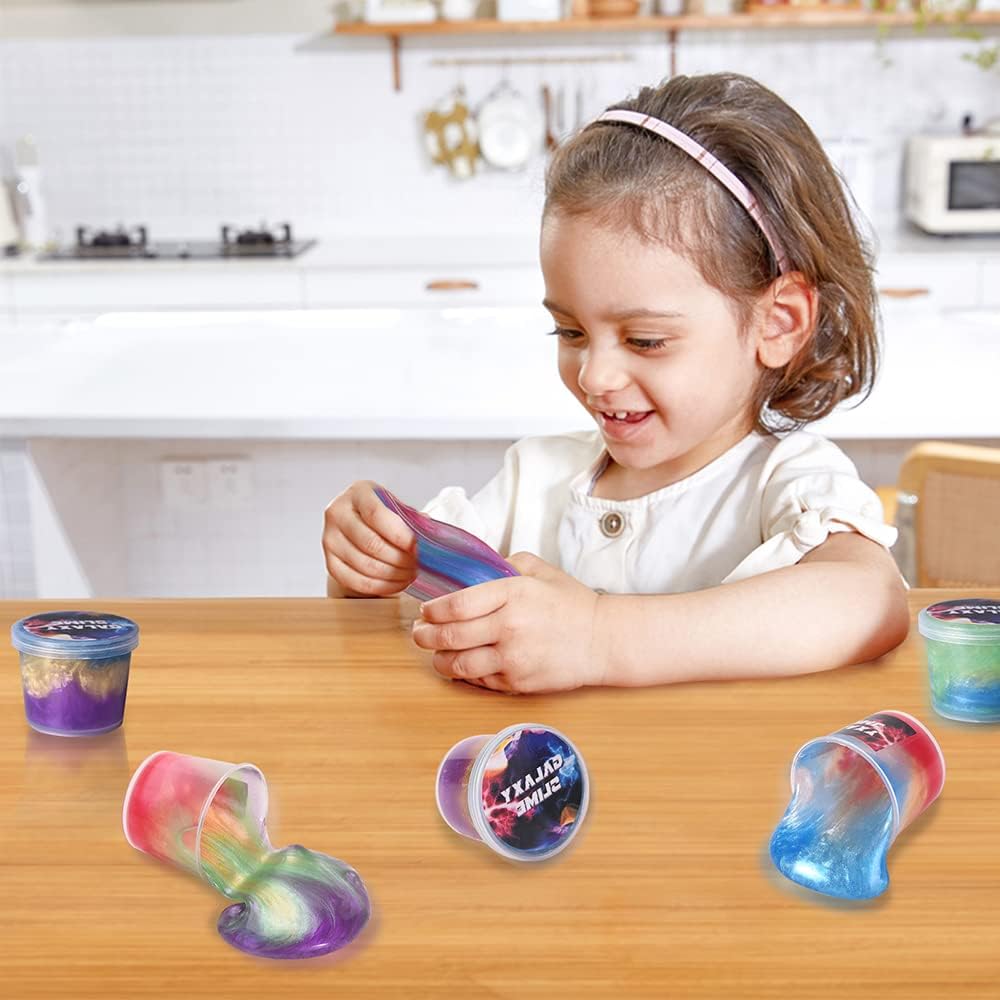 Kids Party Favors Slime Putty, 24 Pack Galaxy Slime Bulk, Crystal Slime for Goodie Bag, Stress Relief Toys, Tactile and Visual Stimulation, Christmas