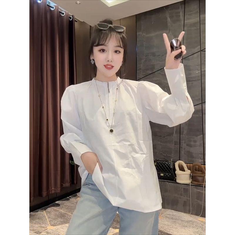 

European Station Elegant Fancy Half Zipper Shirt Women 2025 Fall New Arrival Korean Style Loose Fit Slimming Shirt Tops White L