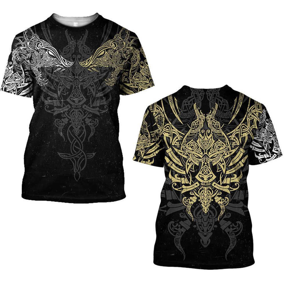 Summer Round Neck 3D Viking Symbol Pattern Print Top Fashionable Casual Short Sleeved Men's T-shirts