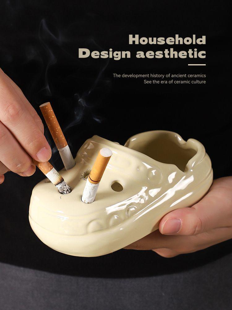 Trendy Anti-Fly Ceramic Desktop Ashtray for Office & Home Decor