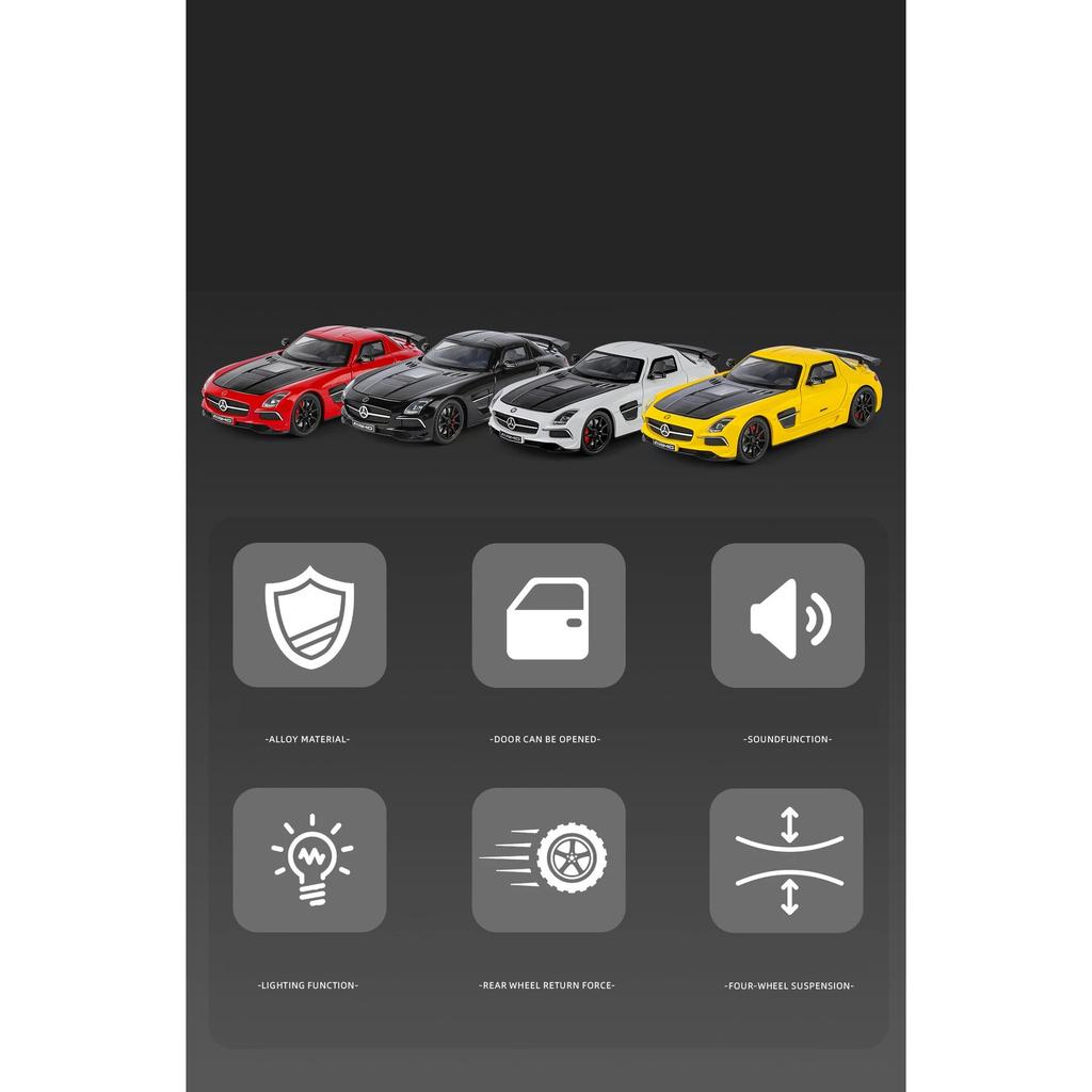 1/24 Benz SLS AMG Transparent Engine Hood Alloy Car Diecasts & Toy Vehicles Car Model Miniature Scale Model Car for Children