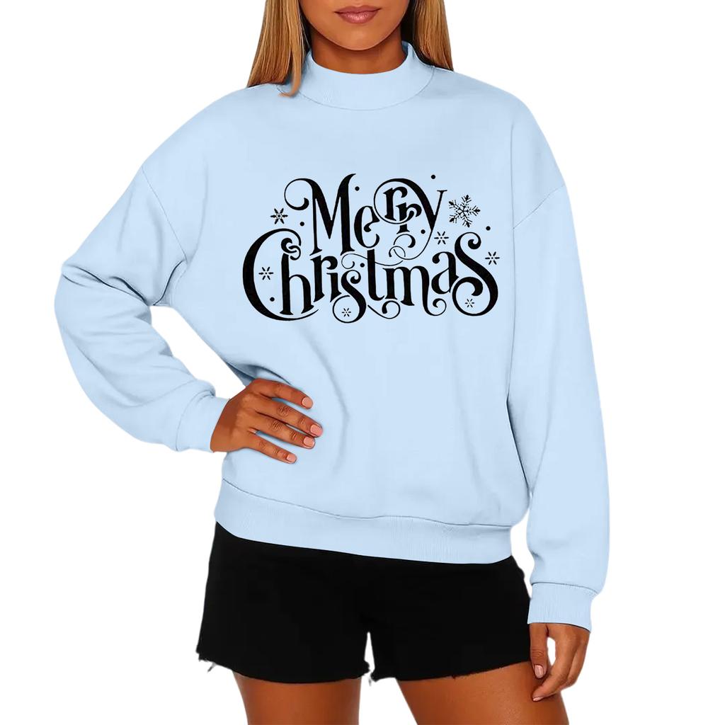 Ladies' Fashionable Casual Round Neck Long Sleeved Christmas Printed Hoodie