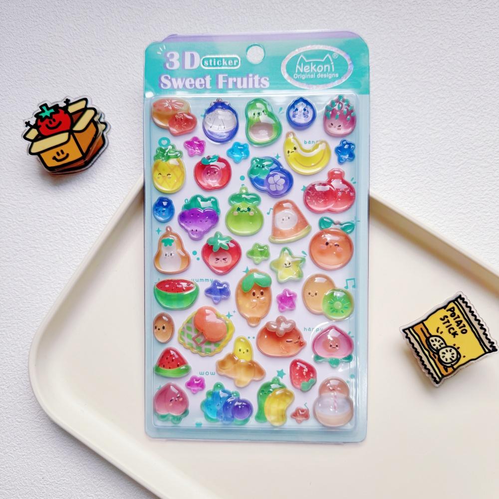 Nekoni 3D Relief Cartoon Food Fruits Stickers Set For Scrapbooking Diy Journal Cute Stationery Decals