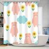 Adorable Cartoon Bears Sunflower Cloud Shower Curtain Home Decor Waterproof Bath Rug Mat Bathroom Decor Light Pink