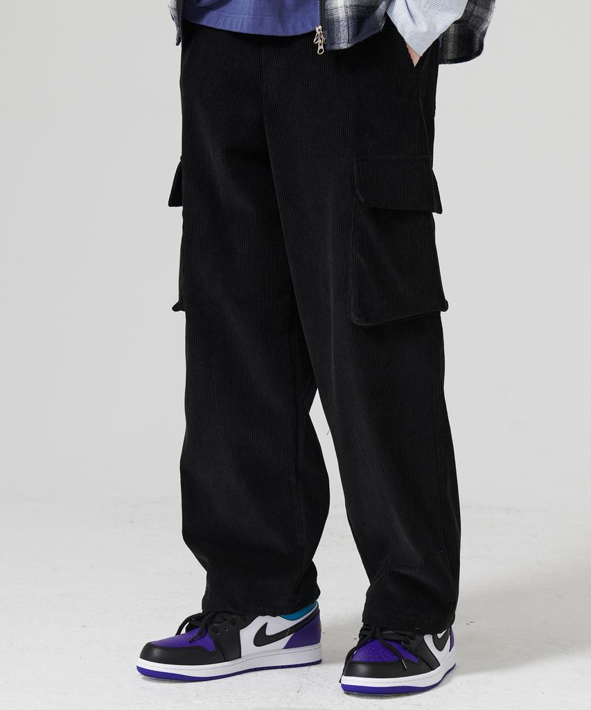 GOSTREET Semi-Wide Corduroy Cargo Pants Black