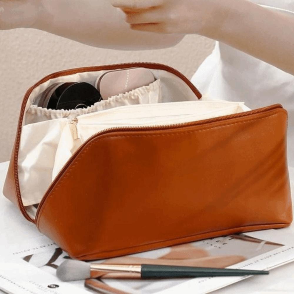 PU Leather Handheld Cosmetic Case Portable Travel Toiletry Bag Fashion Pillow Makeup Bag  Outdoor