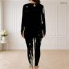 Women Plus Size Light Purple Printed Half Zip Long Sleeve Longline Top Fitted Pants Two Piece Set