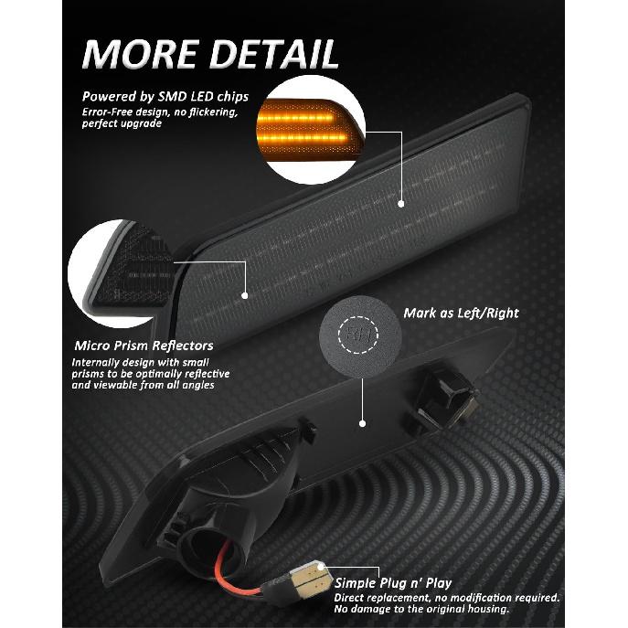 Bestview Side Marker Light Assembly Compatible for Fo-rd Transit Connect 2010-2013, Amber Front Fender Bumper Lamps, Smoked Lens 2PCS