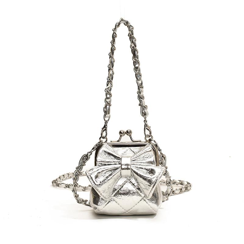 Single Shoulder Bag, Fashionable Checkered Bow-shaped Child Cross-body Bag, Striped Children's Snap Closure Bag