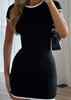 AYJL Contrasting Color Round Neck Short-sleeved Dress Long-sleeved Fashion Casual Ins Bag Arm Skirt Short Sweet and Spicy Style