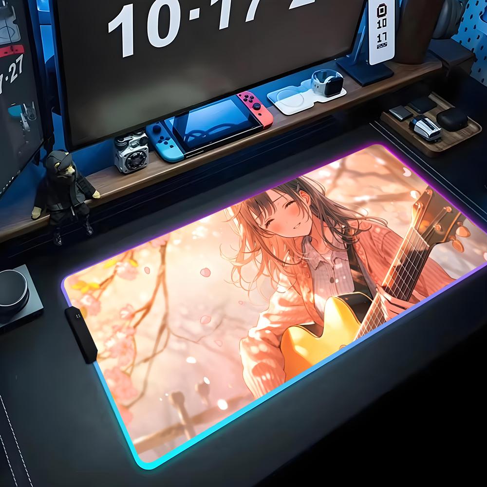 anime guitar girl Mouse Pad RGB Gaming Mousepad Big LED Pad PC Desk Mat Luminous Mouse Pad Large Keyboard Mats Table Rug With