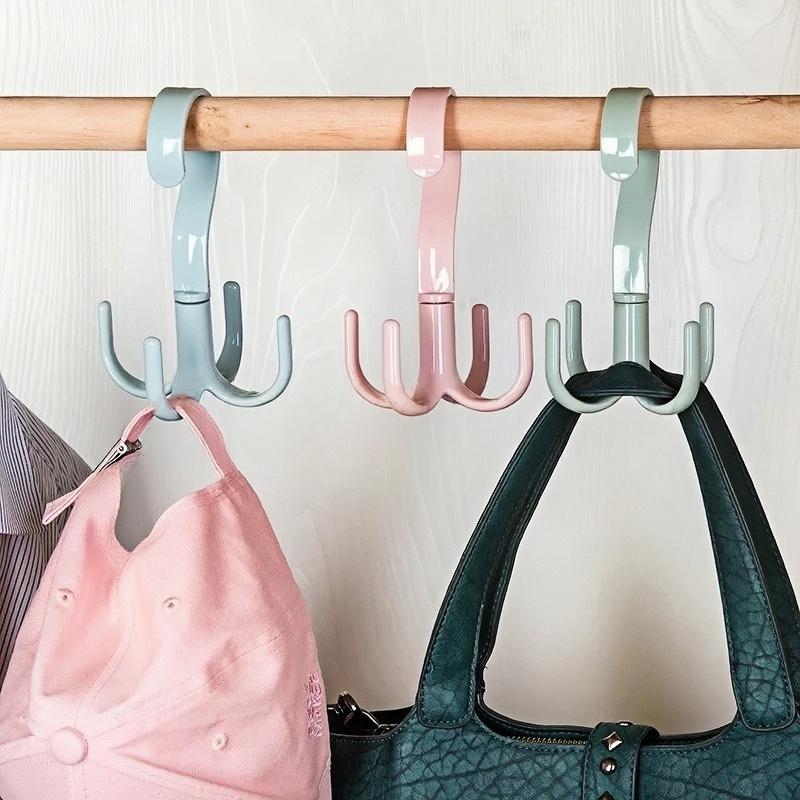 8pcs Creative Multifunctional Rotatable Four Claw Hooks Coat Hanging Bags Scarf Wardrobe Storage Hangers Doorway Hangers Bags