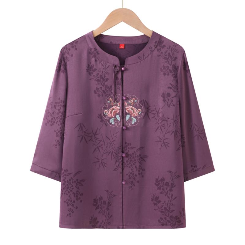 Yuzhaolin Women s Embroidered Stand Collar Shirt XL