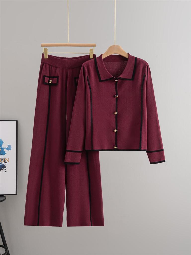 European-American High-End Fashion Knitted Sweater Cardigan & Wide-Leg Pants Set for Women - Fall/Winter Collection