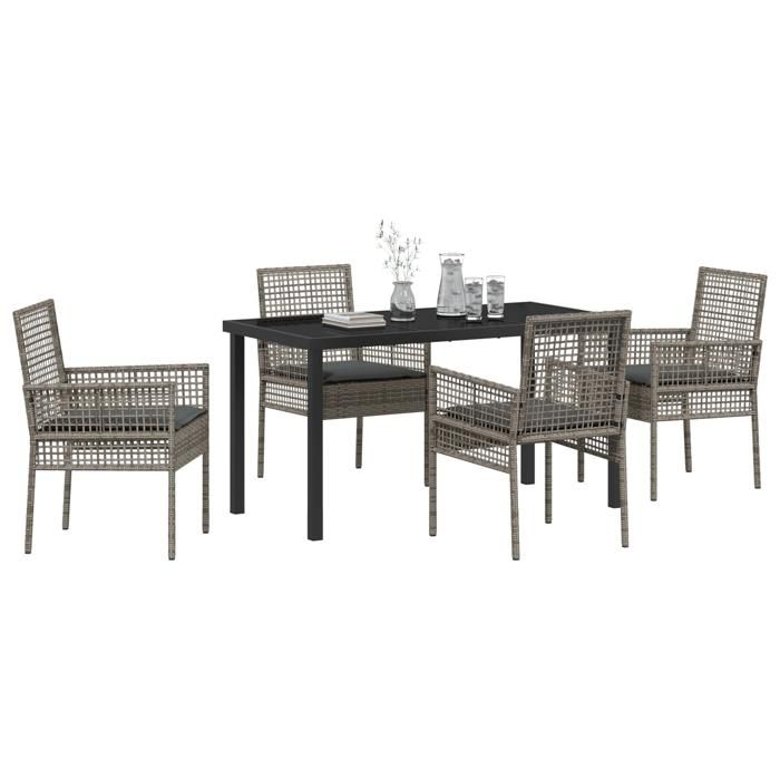 VidaXL Ensemble de repas de jardin 5 pièces avec coussins Gris Poly Rattan 3379879
