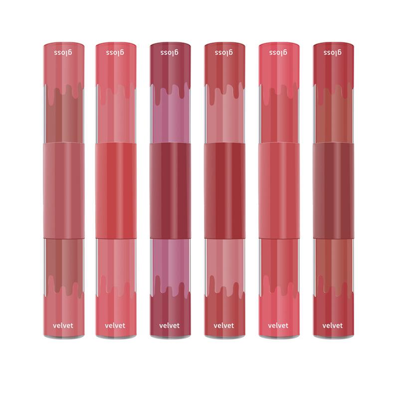Double-Ended Non-Stick Cup Lip Gloss & Matte Velvet Lip Glaze - Two-in-One