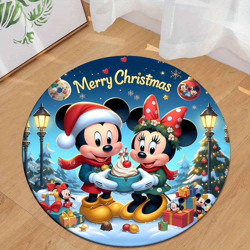 

1pc Minnie&Mickey Christmas Round Area Rug , Playroom Bedroom Living Room Indoor Decor Rug , Perfect for Leisure Areas , Bedside , Cloakroom 80cm/31.5in