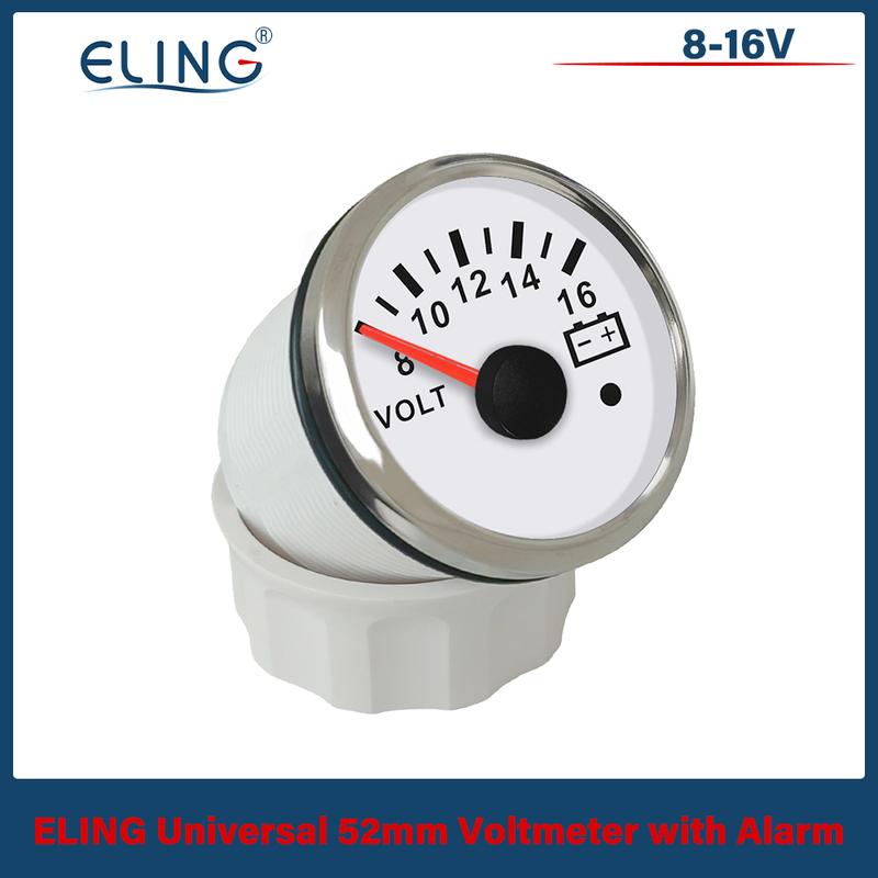 ELING Newest Waterproof 52mm 8-16V 18-32V Voltmeter with Red Backlight and Alarm for Car Boat Yacht Truck Motorcycle Universal
