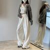 Women's White Casual Pants Trousers High Waist Cargo Sports Drawstring Baggy Wide Leg Pants For Women Streetwear Sweatpants