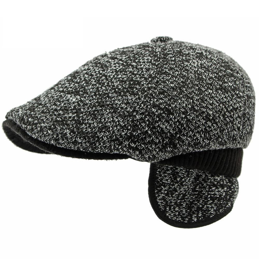 

HT4538 Berets Men Winter Wool Beret Hat Thick Warm Octagonal Earflap Cap Male Knitted Hat Ivy Flat Cap Fleece Lined Beret Caps 55-60cm Adjustable чёрный