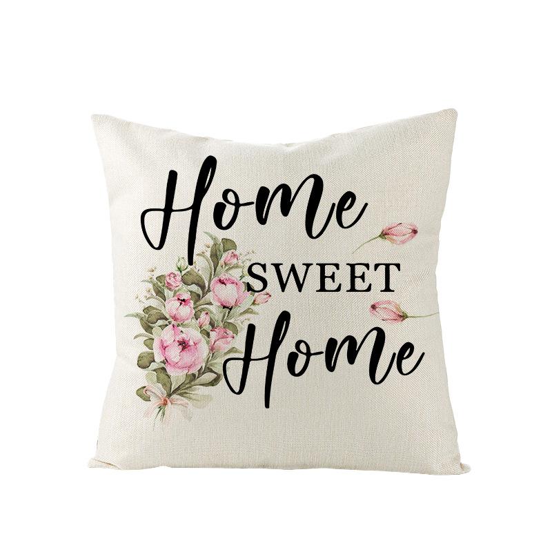 Spring Floral Pillowcase Linen Printed Sofa Pillowcase Pink Truck Bedroom Cushion Cover