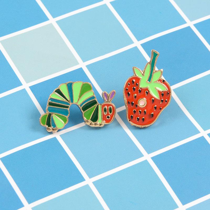 Cute Cartoon Alloy Brooch: Caterpillar & Strawberry Design