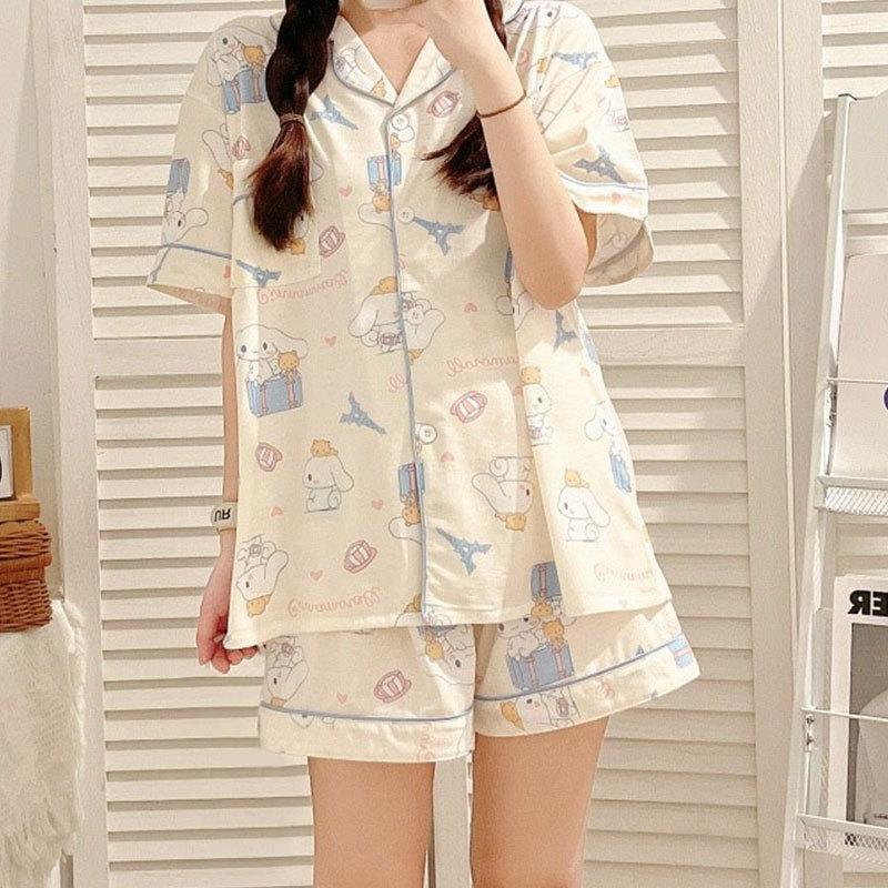 Japanese-style Unprinted Style Summer Fresh Cotton Pajamas Women's Short Sleeves 1011 New Loose Outer Loungewear Suit