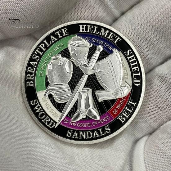 Armor of God Coin 1.57" Diameter Metal Souvenir Coin Put on The Whole Armor of God Double-Sided Armored Soldier Challenge Coin for Military Church