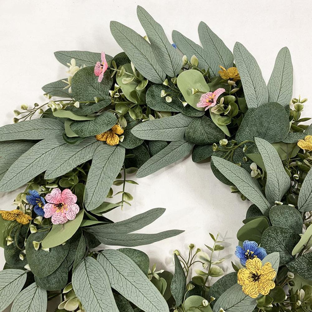 42cm Spring Eucalyptus Wreath with Rabbit Ears for All Season Door Wall Mantel Decoration Green Plastic Silk Material