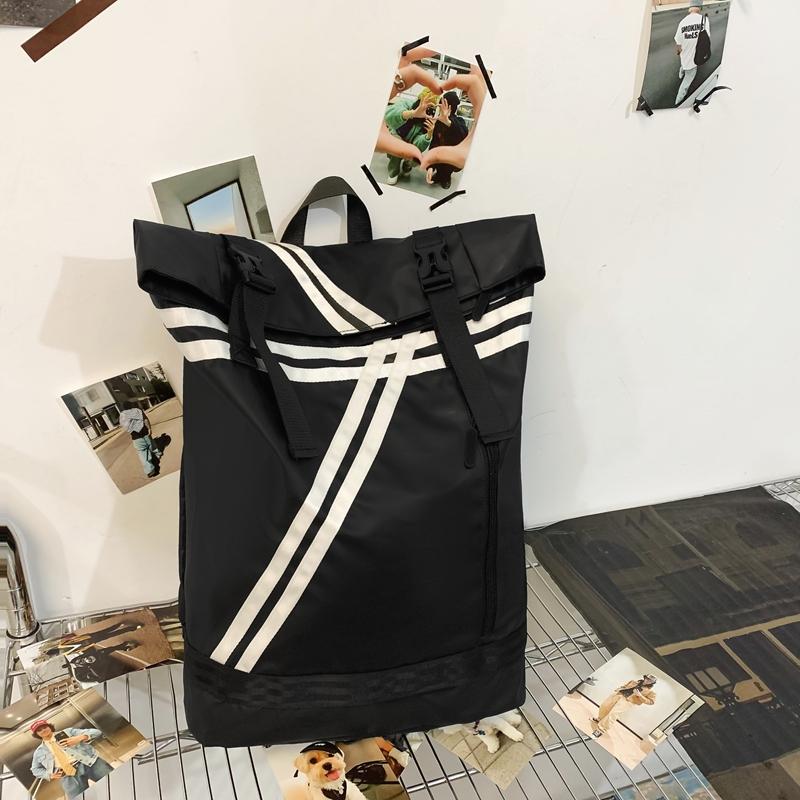 Striped Patchwork Roll-Up Backpack Men Outdoor Fitness Training Sports Bag Student School Bag