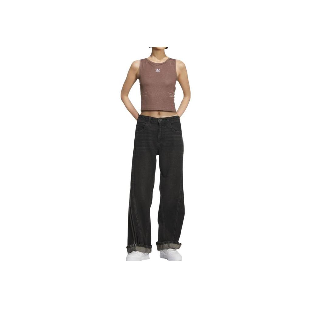 adidas Oryginalny Fake Denim Wyściełany Tank Top Modna Bezrękawnik Sportowy Damski Top KE3892